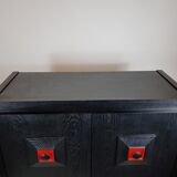 Black and red wooden brutalist bar