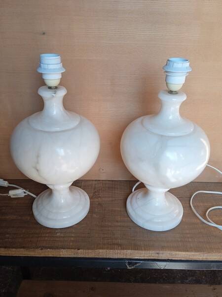 2 pieds de lampe balustre en albâtre, 1970