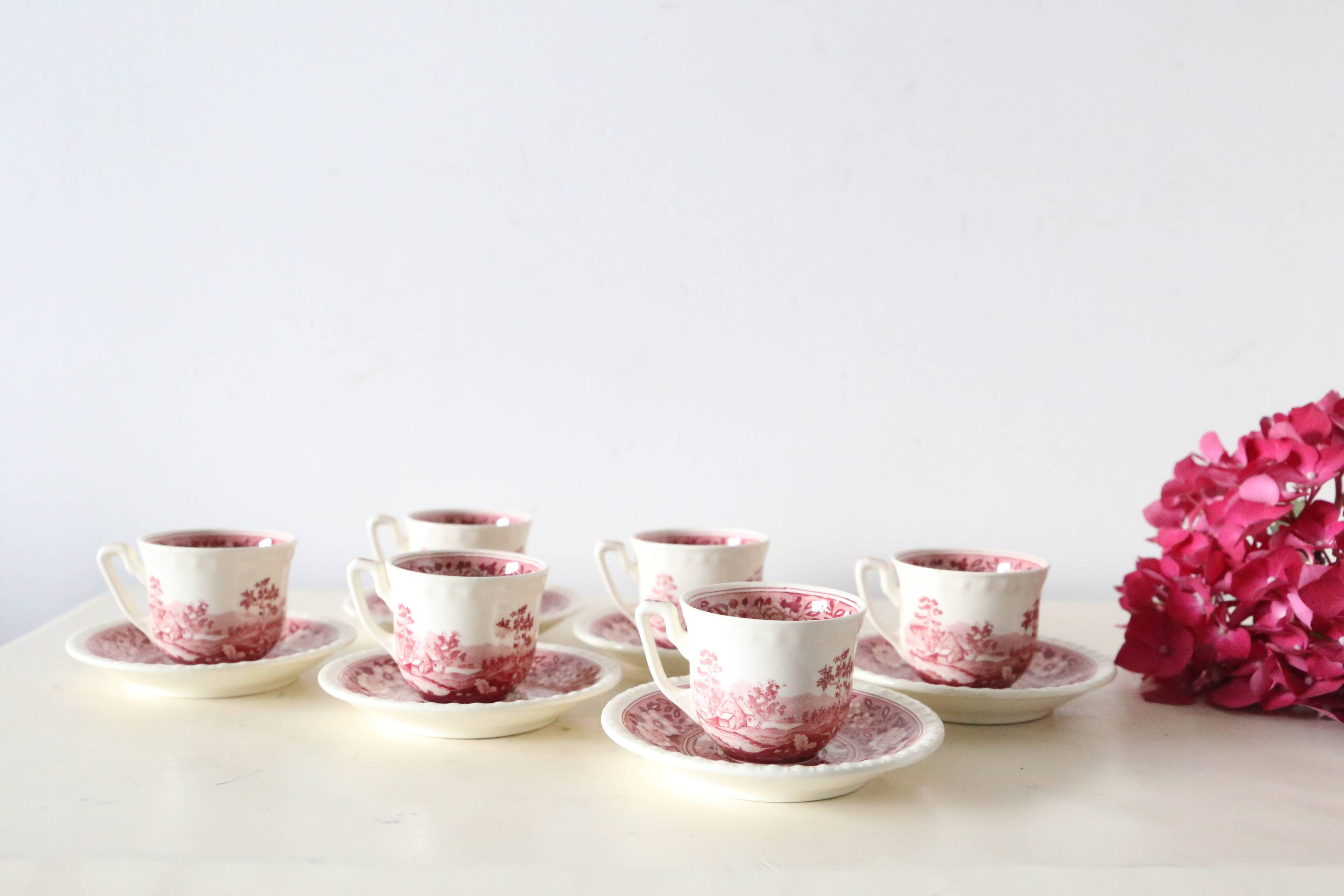 Set of 6 coffee cups and saucers, Villeroy & Boch, Rusticana rose model