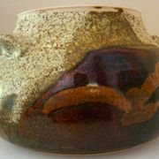 Vegetable dish, covered pot, glazed ceramic art, 1970s, signature to be identified