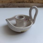 Vallauris grey candle holder with pink flowers, signed.