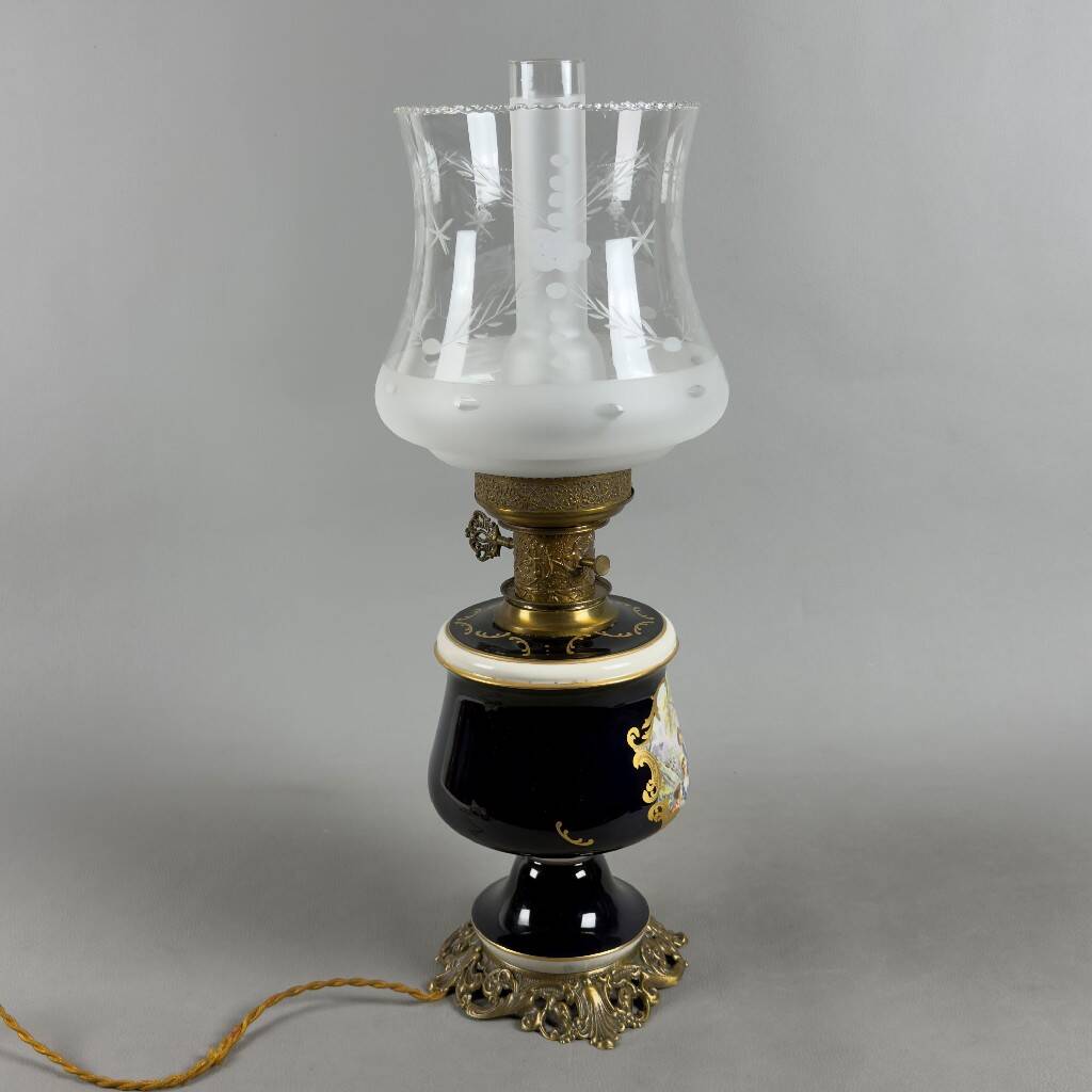 Limoges table lamp France porcelain brass glass vintage 20th century