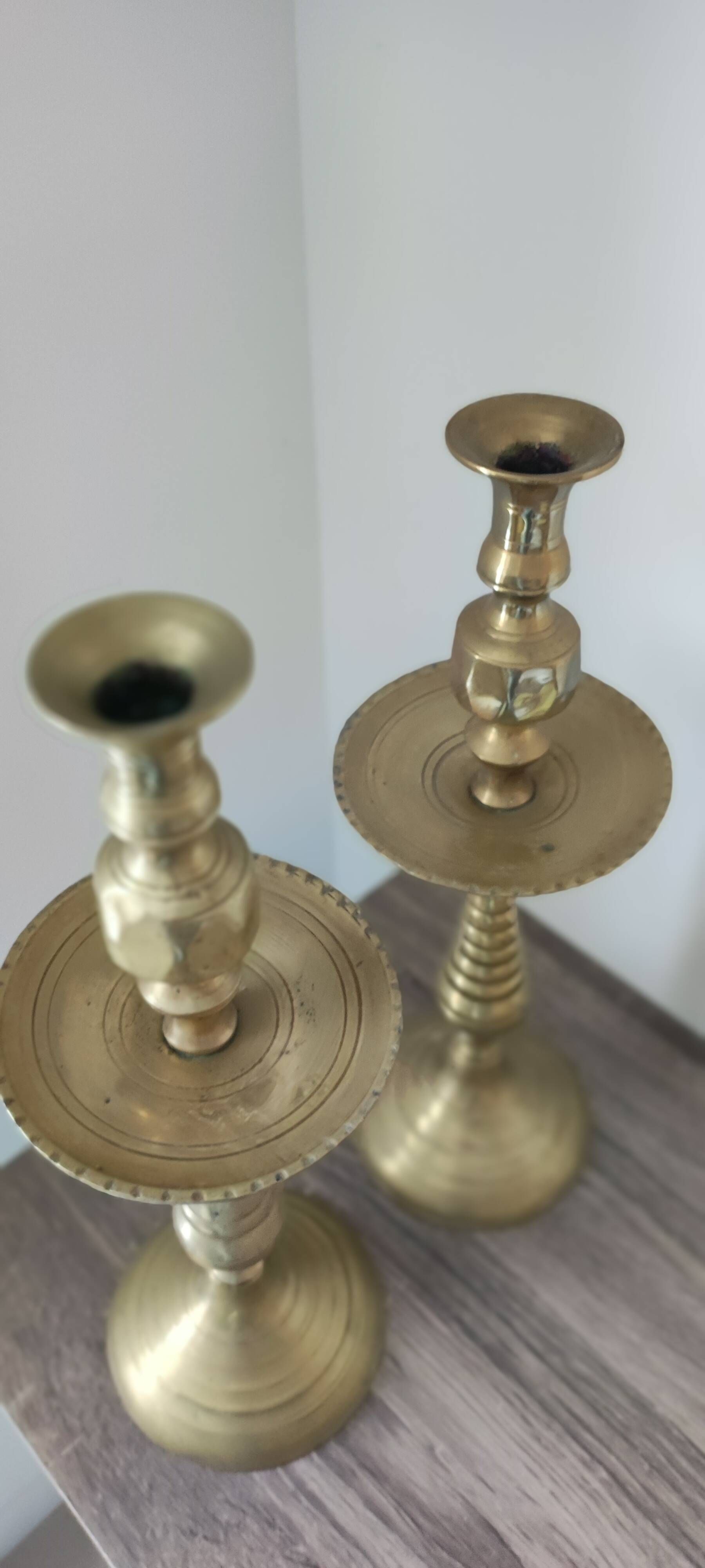 Vintage 19th century brass candlesticks - pair of patina candlesticks
