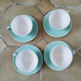 4 grande tasses anciennes Fenal Badonviller vert d'eau