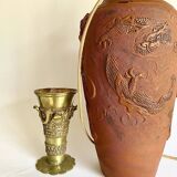Terracotta lamp, 2 M fabric cable, jute lampshade
