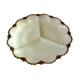 Milkglass serving bowl, with goldcolored edge,  vintage from the 1970s