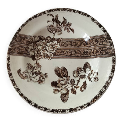Assiette ancienne décor floral brun, Grand dépôt E. Bourgeois