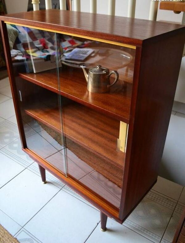 bibliothèque basse vitrine acajou vintage
