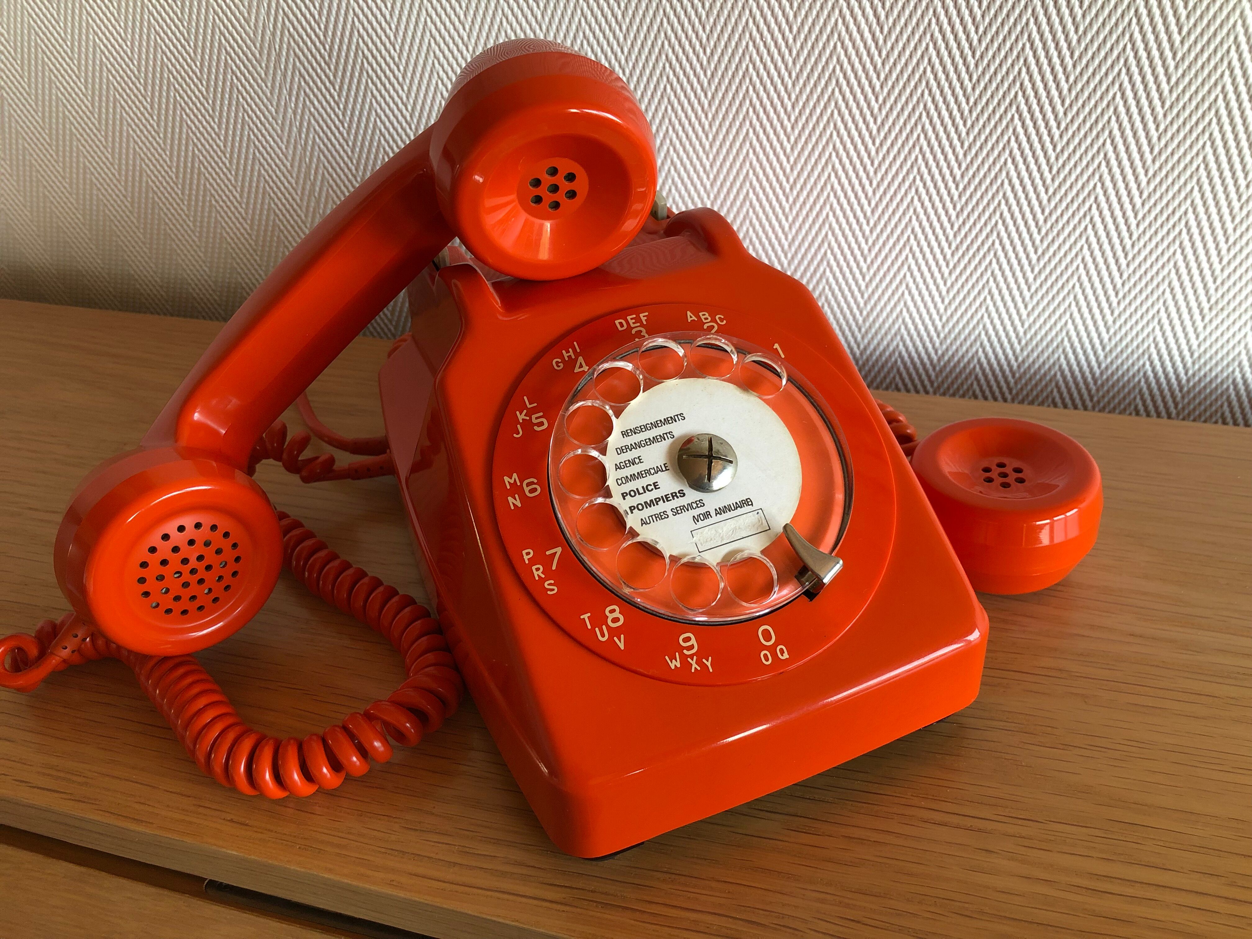 Vintage Orange Socotel dial phone, 1978