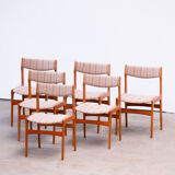 Set of 6 Scandinavian chairs vintage solid teak and wool 1960