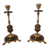 Pair of lion paw candlesticks 19th century napoleon iii in bronze & stone