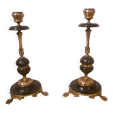 Pair of lion paw candlesticks 19th century napoleon iii in bronze & stone