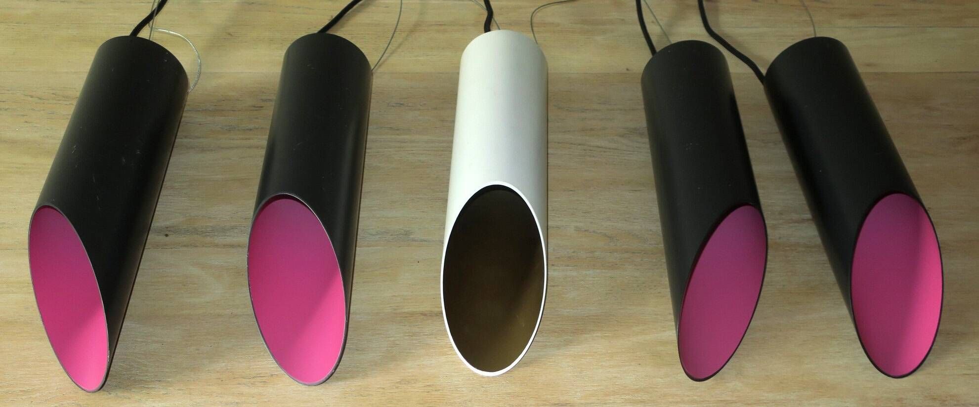 Ensemble de 5 suspensions cylindriques multicolores Raak, années 1970