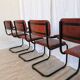 Set of 4 Vintage Quilted Leather Dining Chairs: Black Metal Base