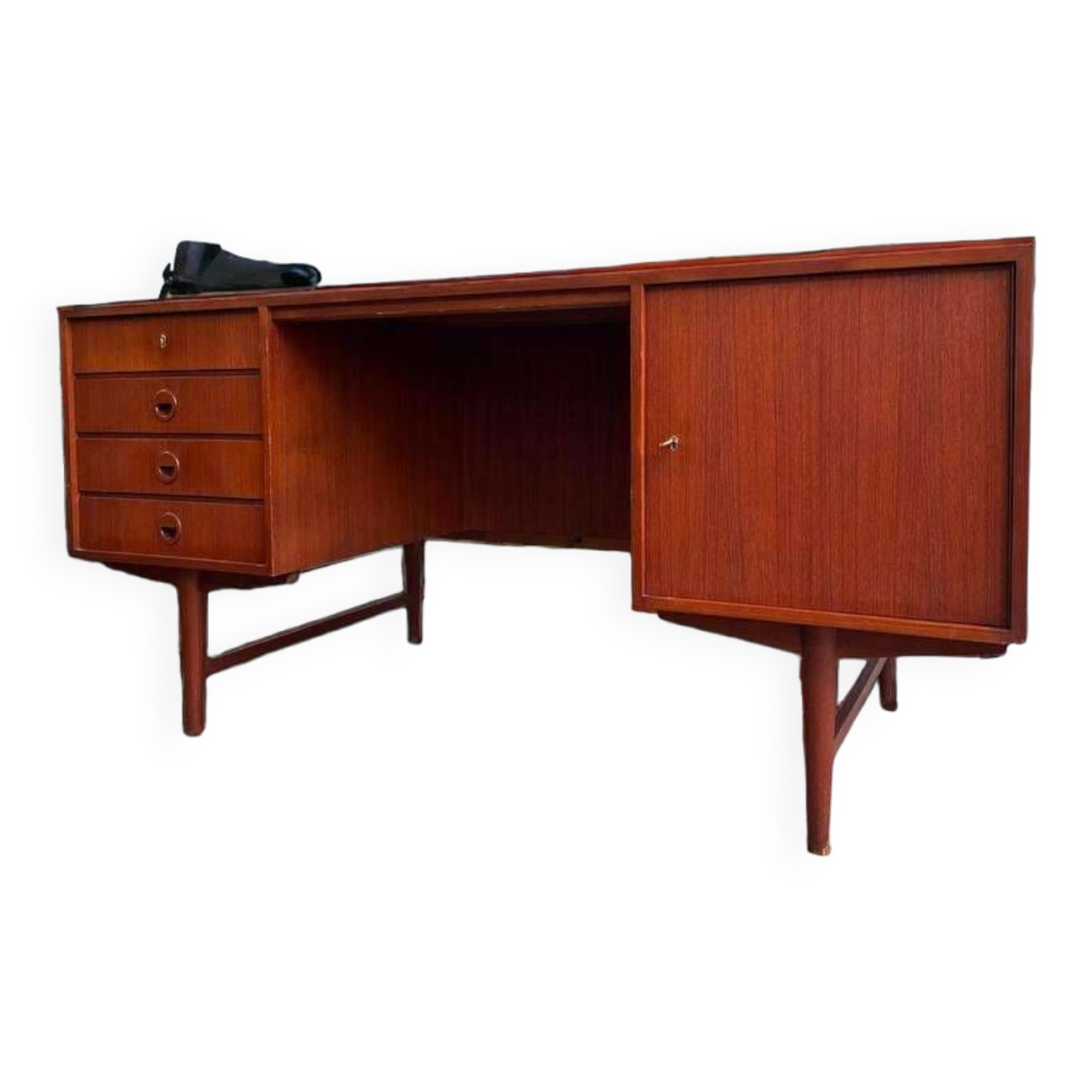Vintage teak desk: double sided