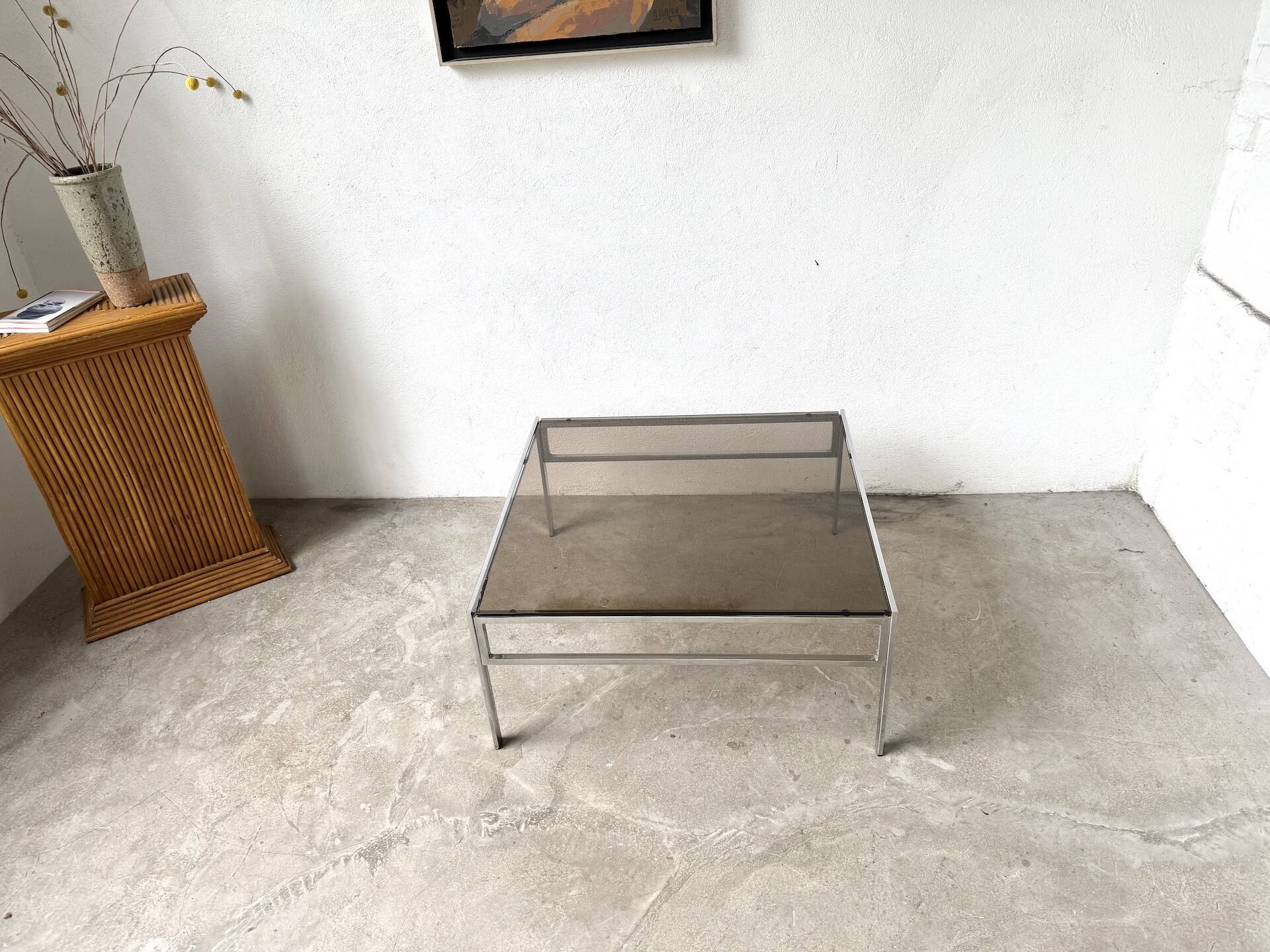 Modernist chrome and smoked glass coffee table, circa 1970