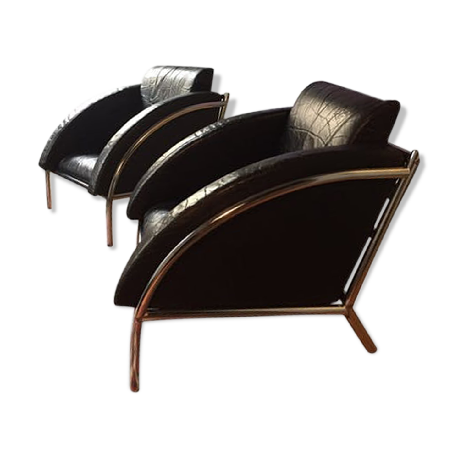 Pair of vintage black leather armchairs