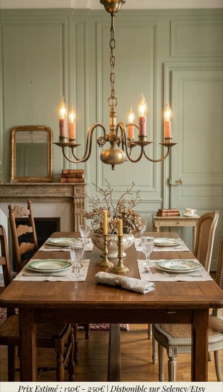 Magnificent Vintage Dutch Chandelier in Patinated Brass – 5 Arms