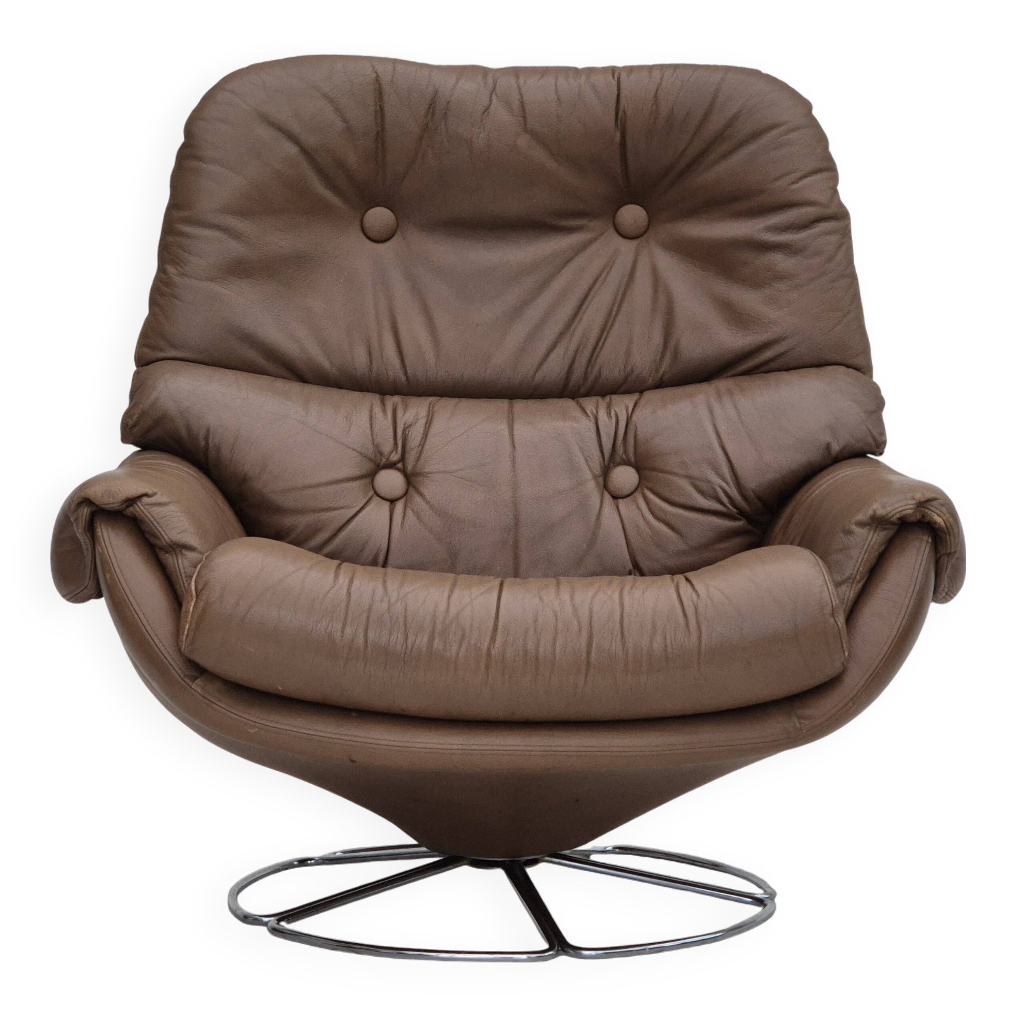 1970s, Scandinavian swivel chair, original condition, brown furniture leather.