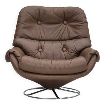 1970s, Scandinavian swivel chair, original condition, brown furniture leather.