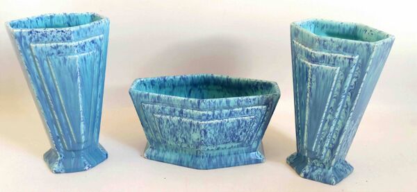 Garniture de cheminée bleue Art Déco 3 pièces