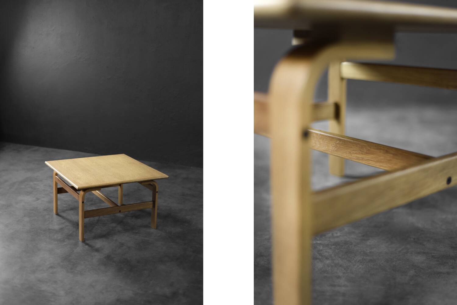 Vintage Mid-Century Scandinavian Modern Low Brown Oak Coffee Table