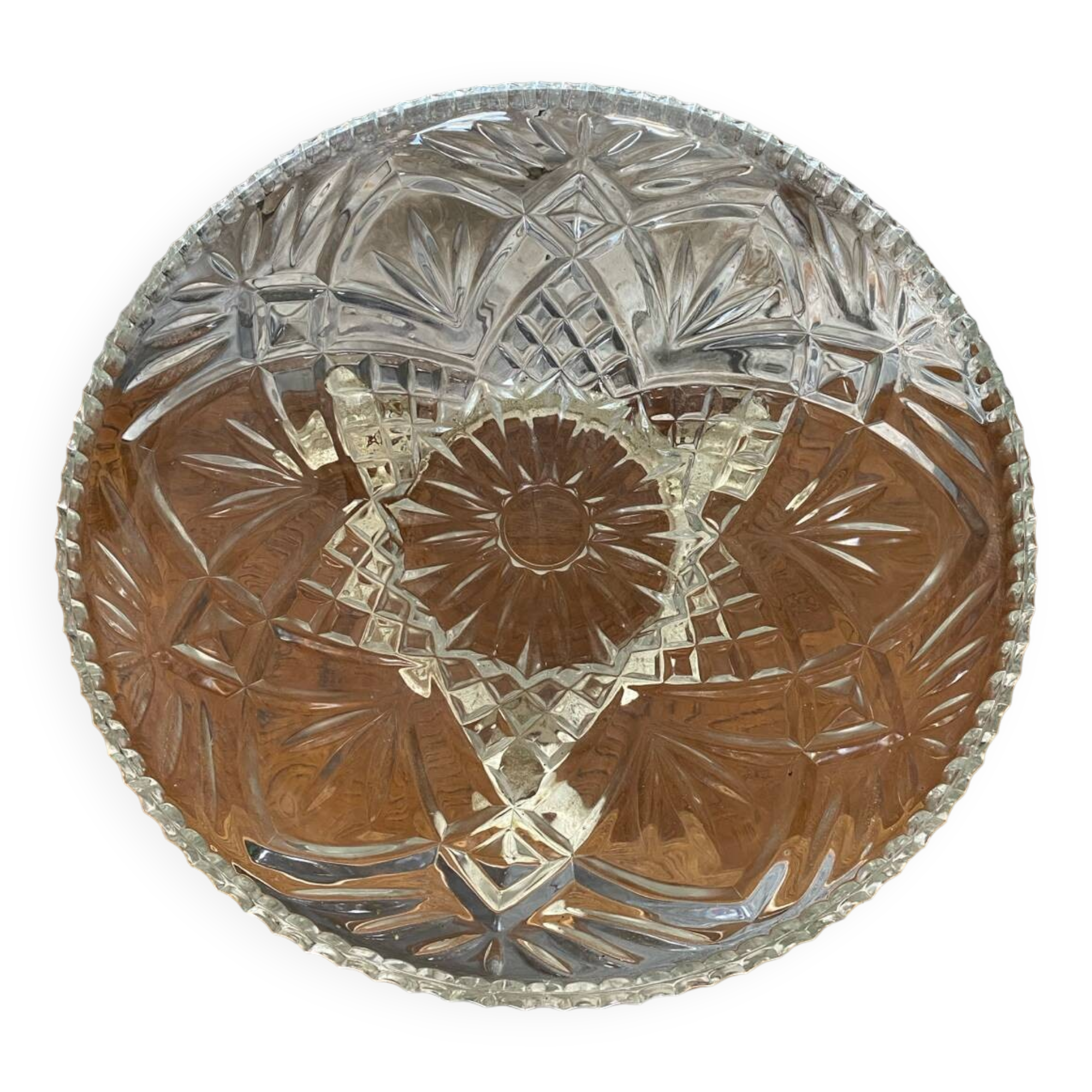 Antique fruit bowl centerpiece molded glass + vintage wrought iron