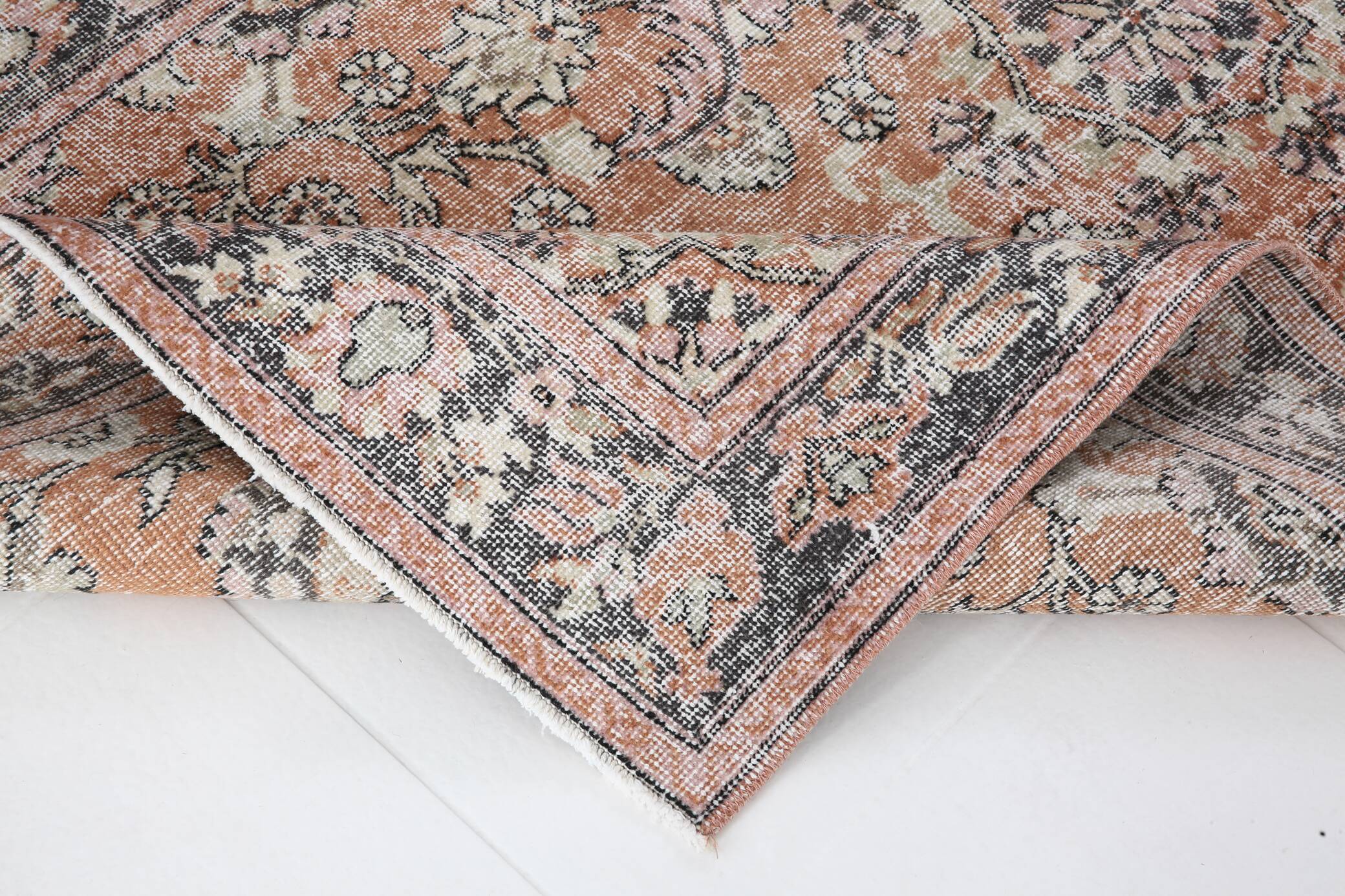 4x7 Antique Brunt Orange Brown Turkish Vintage Rug, 113x202Cm