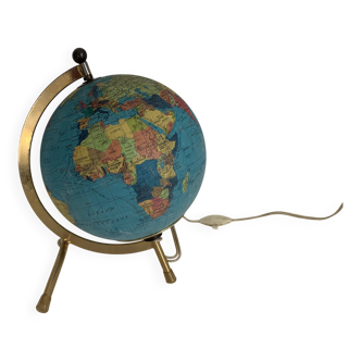 Globe vintage 1970 terrestre Taride tripode doré verre mappemonde - 23 cm