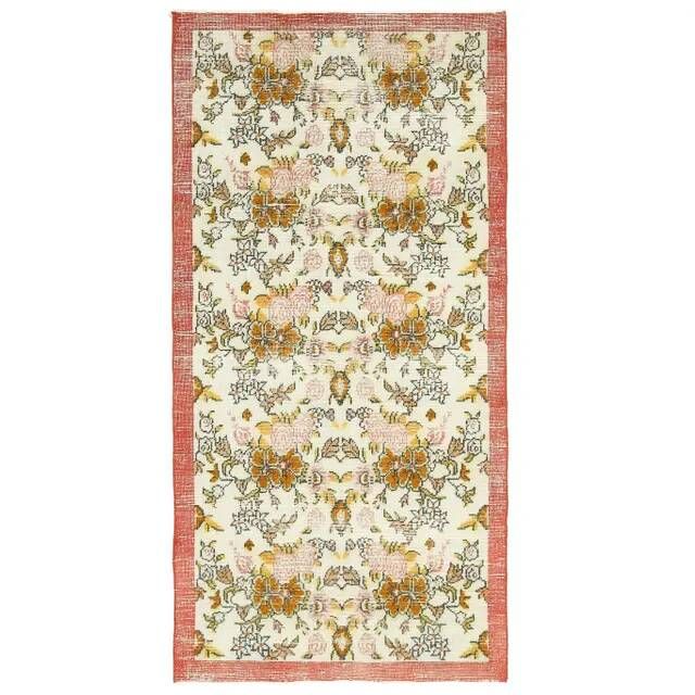 Vintage Turkish Oushak Handmade Wool Cotton Beige Area Rug 103x207