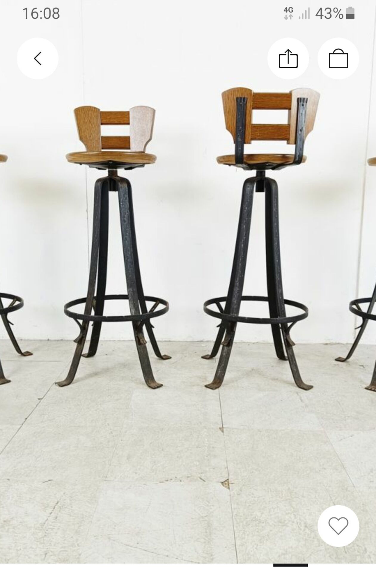 Set of 4 vintage high stools in 1970s brutalist style.