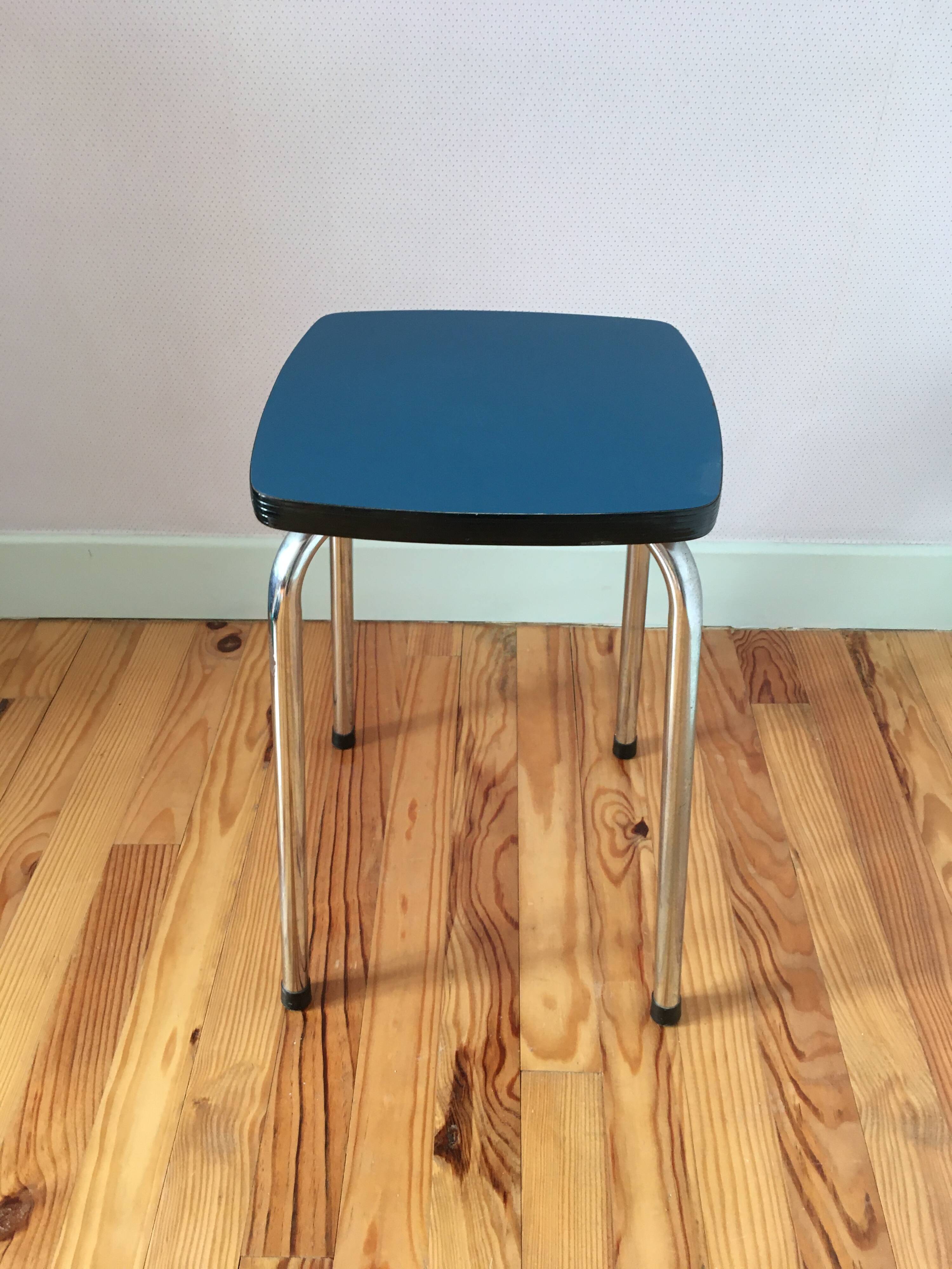 Hard blue formica stool