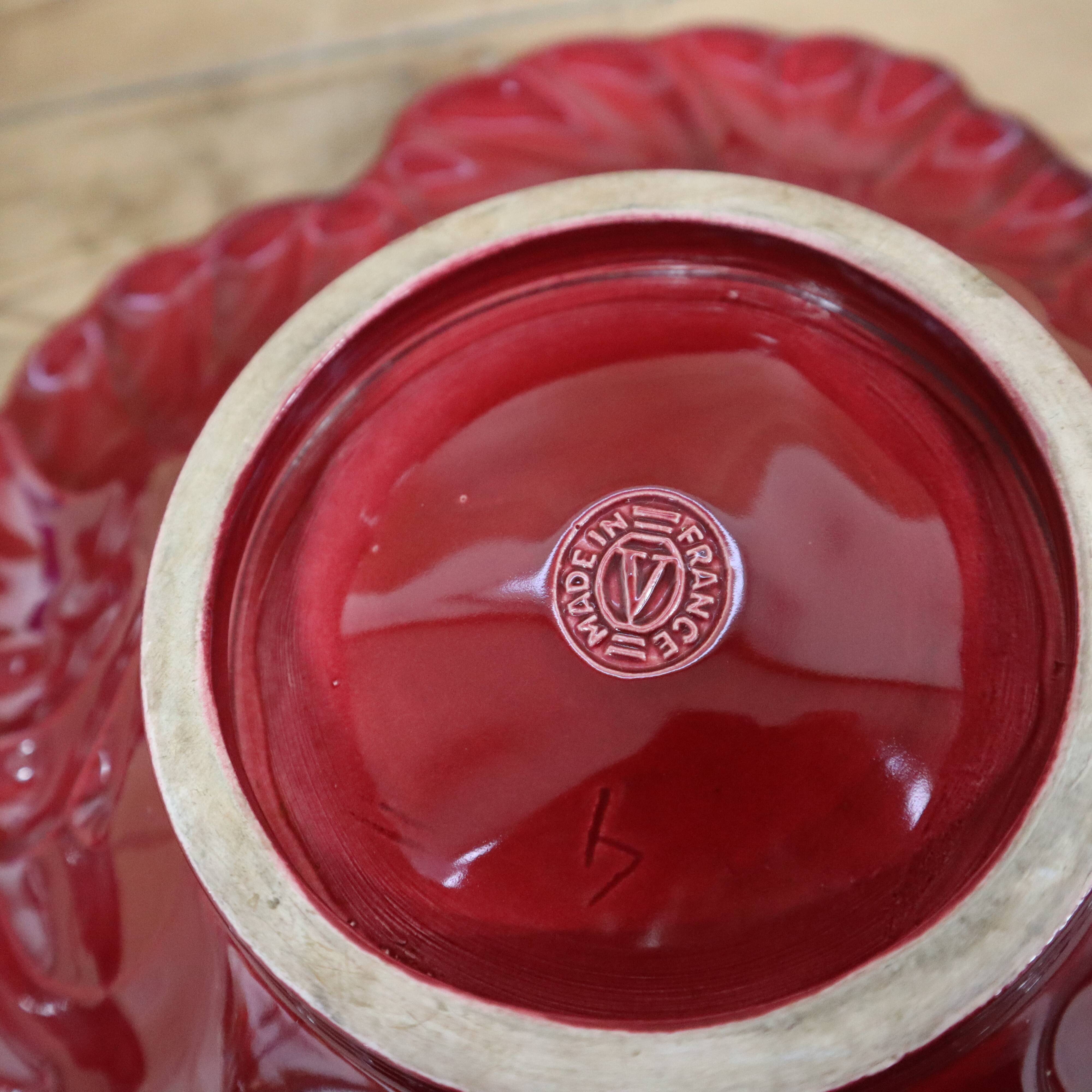 Verceram burgundy leaf salad bowl or fruit basket with gold edging