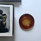 Amber pressed glass ashtray, 1970s design.