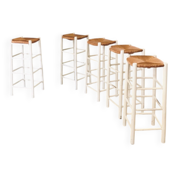 Rustic Handcrafted High Stools, France, 1940s, Set of 5