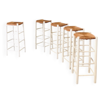 Rustic Handcrafted High Stools, France, 1940s, Set of 5