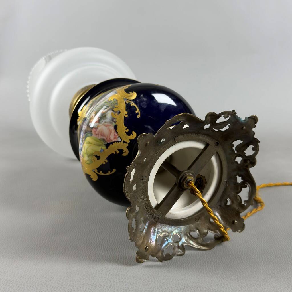 Limoges table lamp France porcelain brass glass vintage 20th century