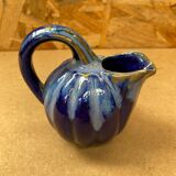 Antique alphonse mouton melon pitcher flamed ceramic blue vintage