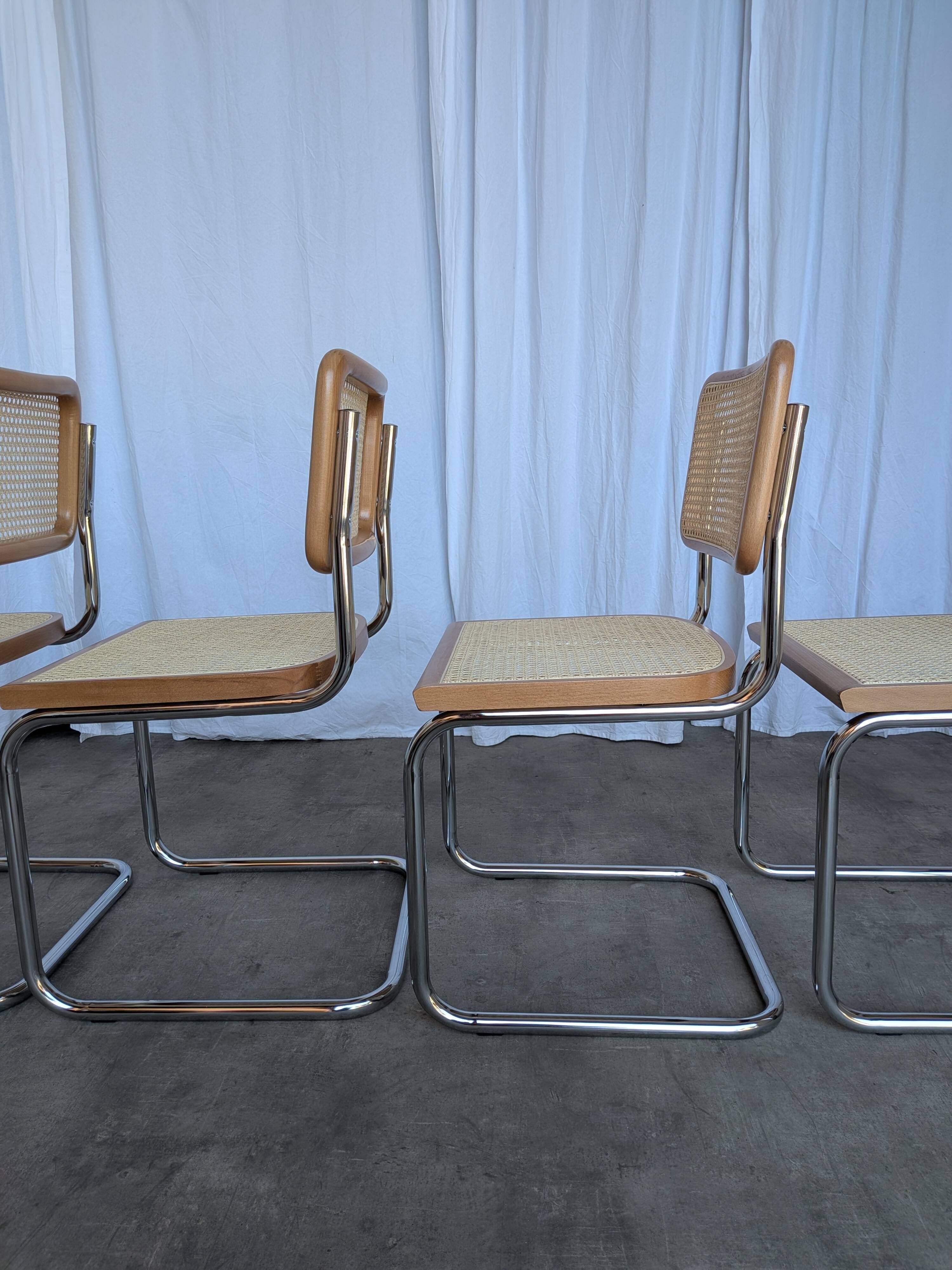 Ensemble de 6 chaises Cesca Design Marcel Breuer / Noyer clair, cannage, chrome, salle à manger