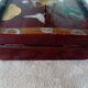 Lacquered wooden jewelry box / box with butterfly and landscape decoration