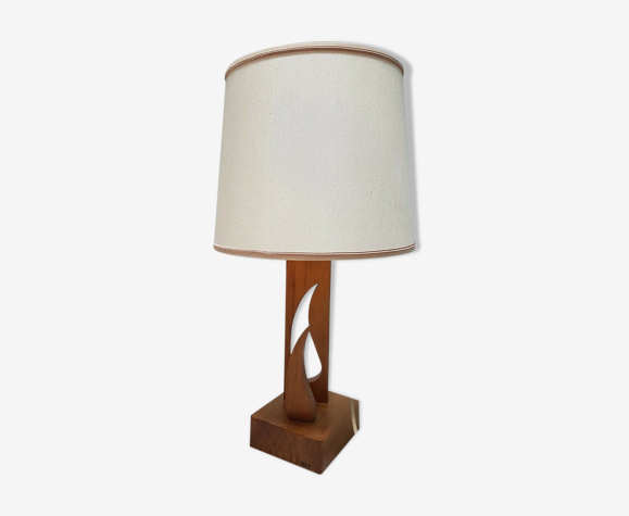 Lampe de table pied en bois signée m.c