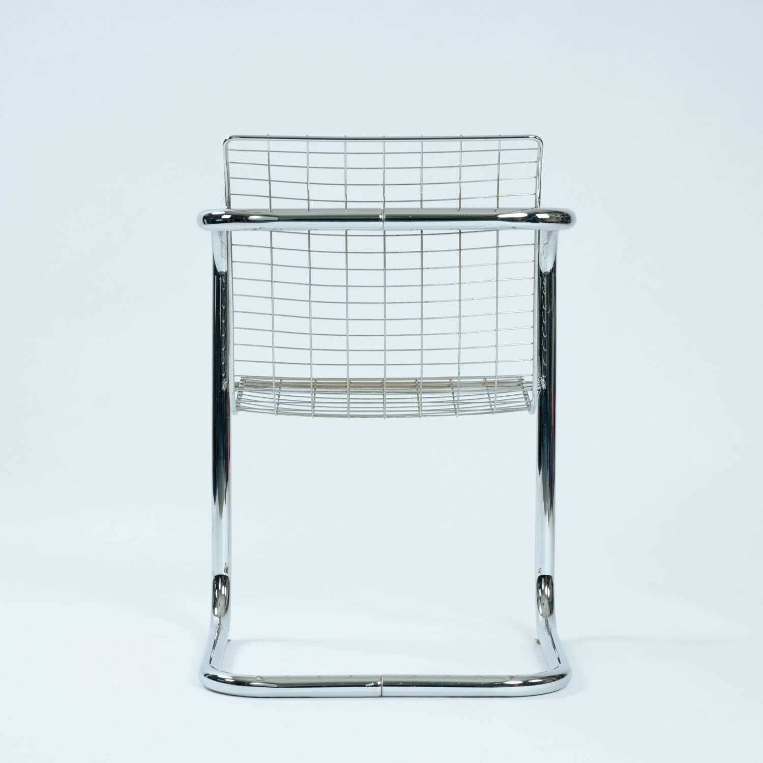 Set of 4 Vintage Italian Wire Chairs, Chrome and Metallic Wire, 1974