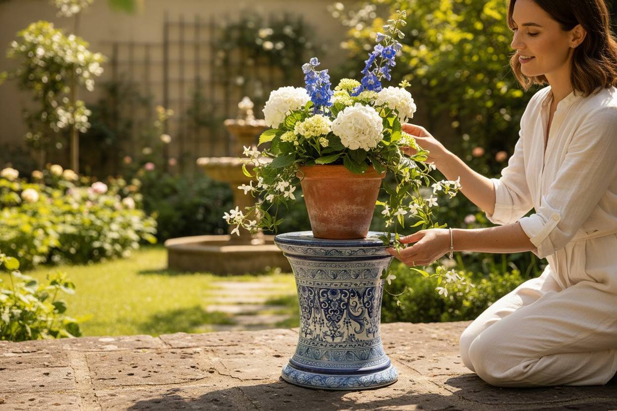 Column pedestal for a ceramic plant pot from Nevers.