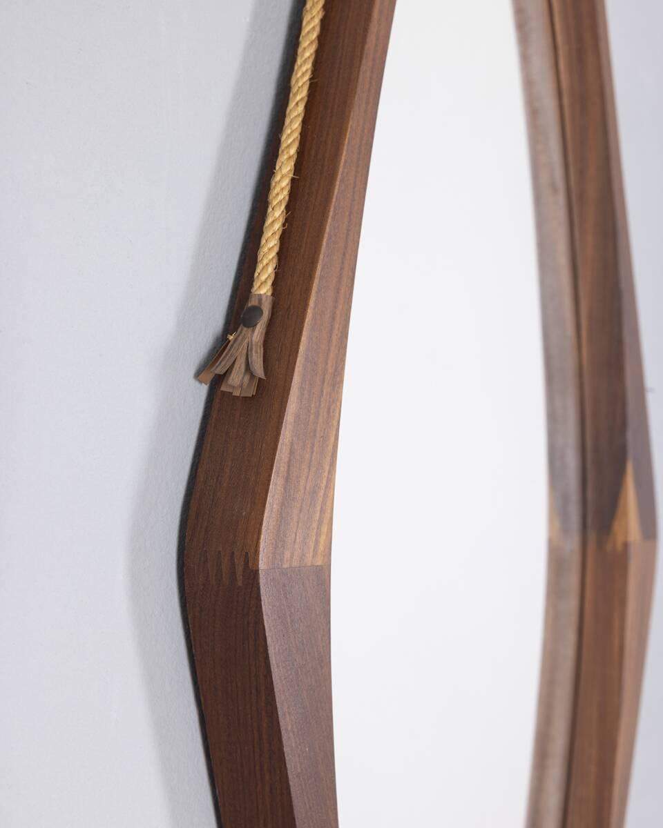 Vintage 1960s oval wooden wall mirror, Italian design