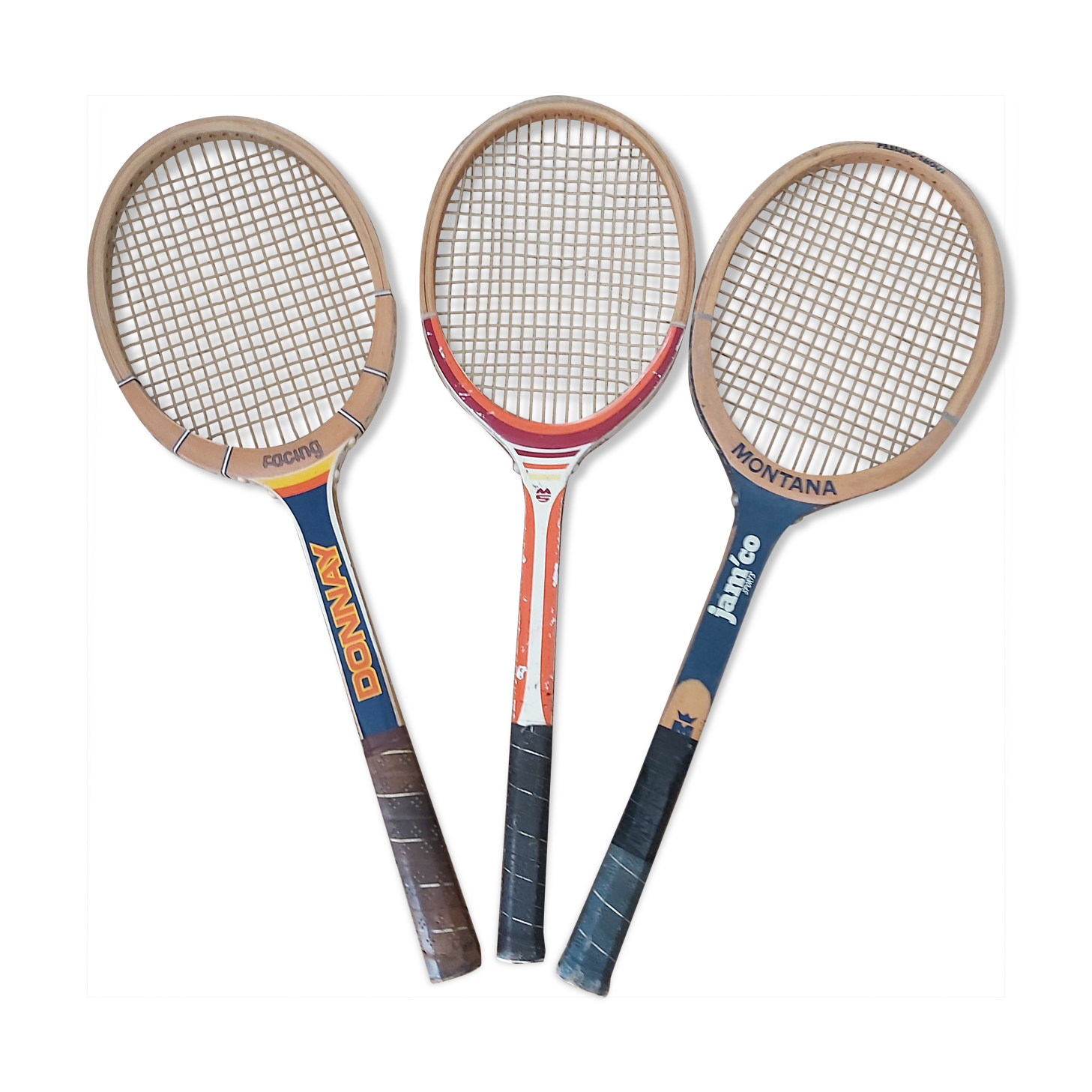 Series of 3 wooden tennis rackets 70s