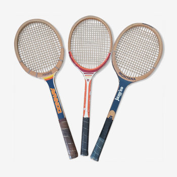 Series of 3 wooden tennis rackets 70s