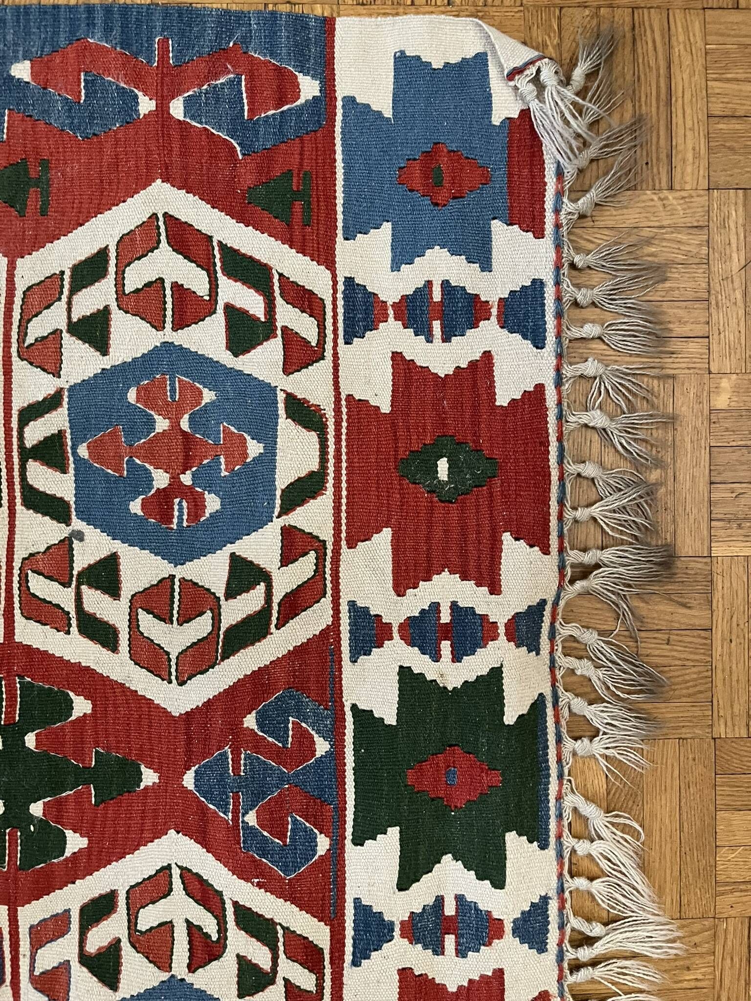 Ancient Turkish Kilim rug handwoven – geometric patterns 98x96 cm