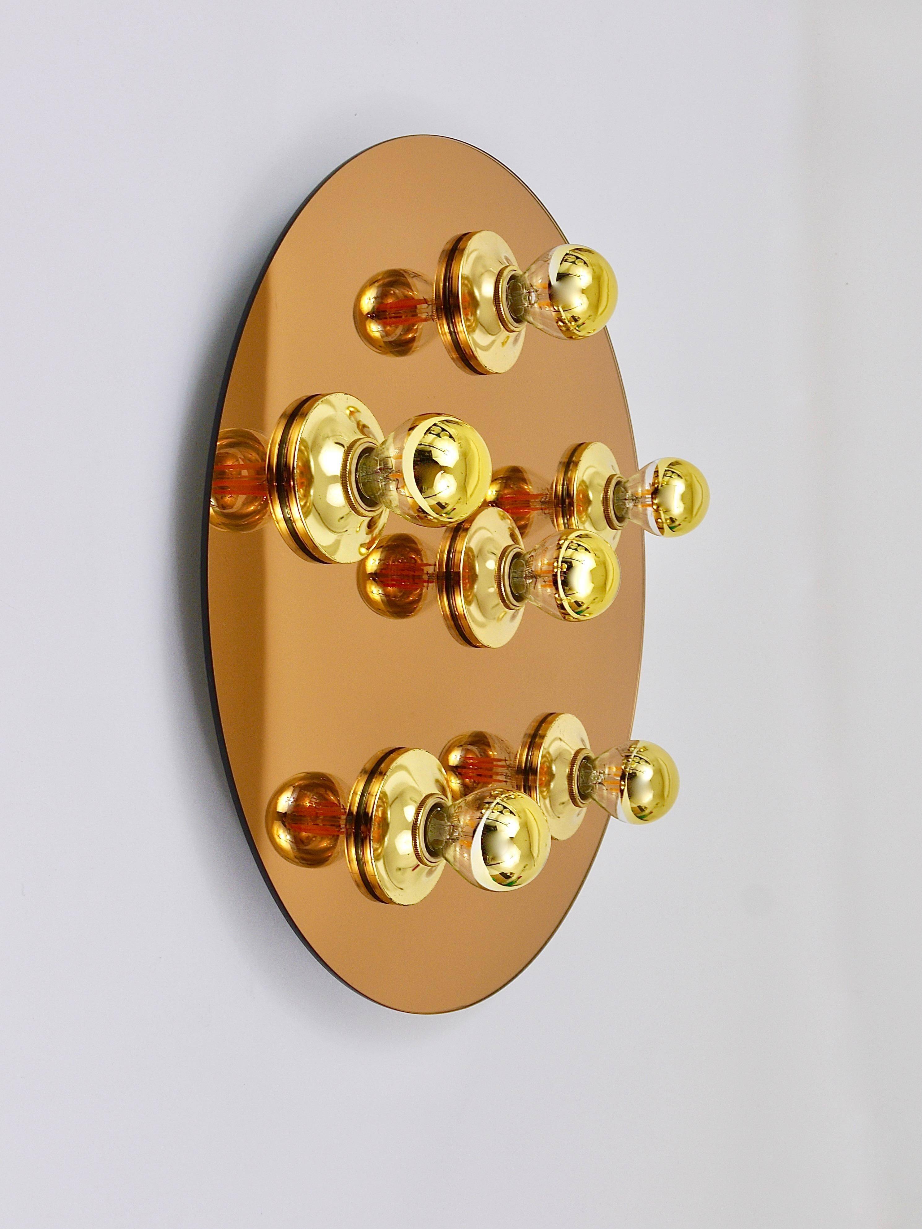 Fontana Arte Style Mirror in Gilded Bronze Glass Ceiling Light or Wall Sconce, Italy, 1970s