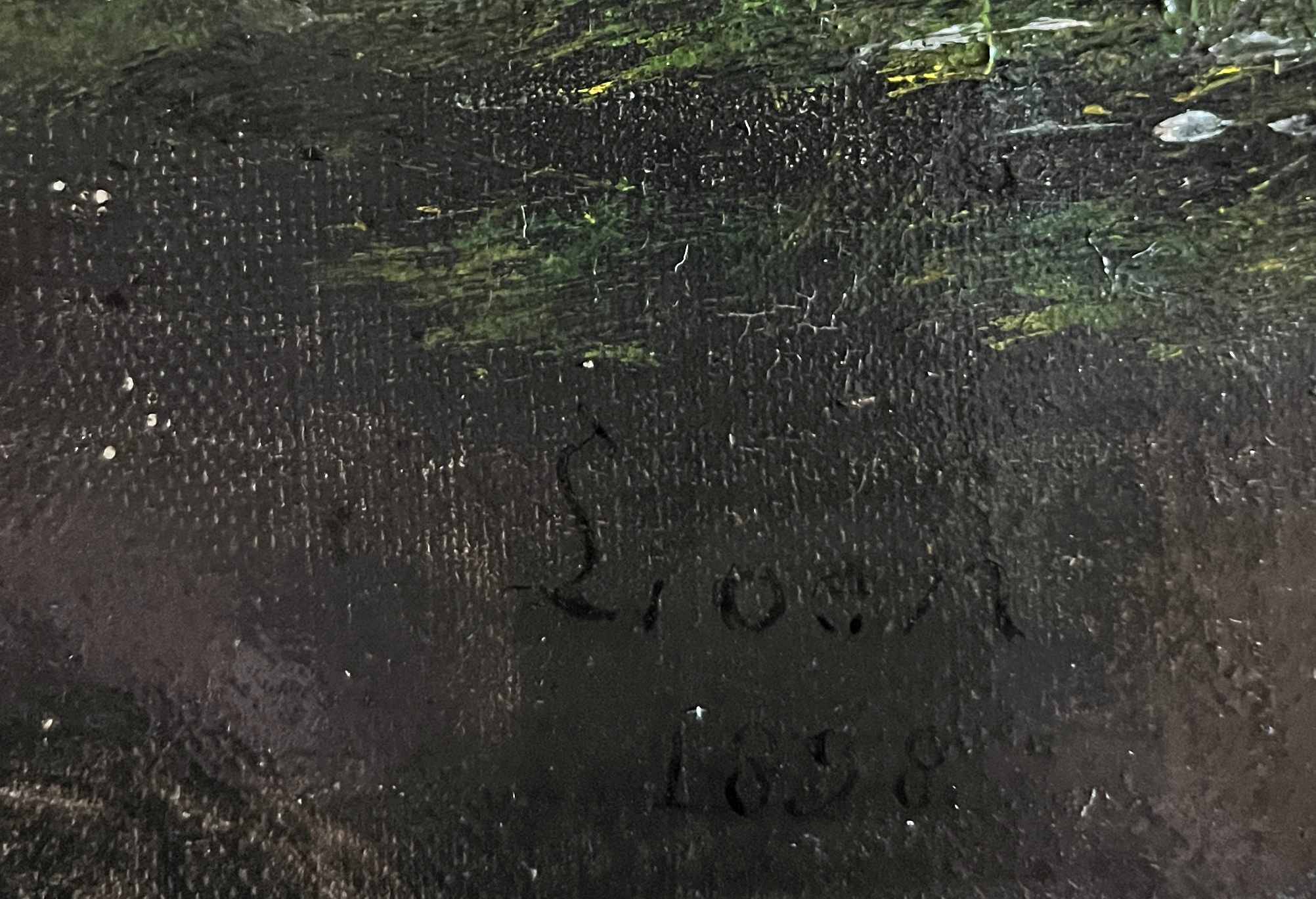 HST painting "Landscape with fishermen" 1898 signed Lion + frame