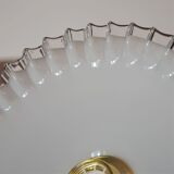 Golden articulated wall lamp, white opaline in pleated glass